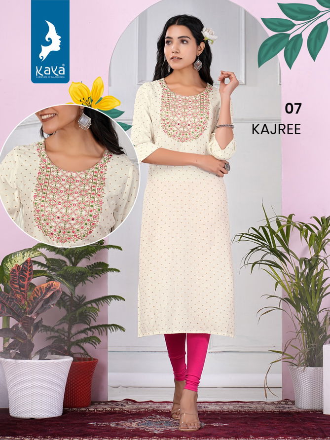 Kajree By Kaya Rayon Slub Printed Kurtis Wholesale Price In Surat